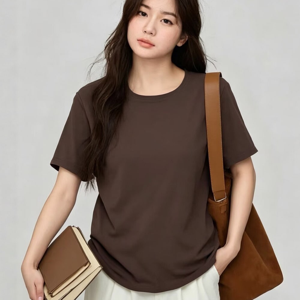 上質綿95%のなめらかタッチ♪着心地抜群クルーネックベーシックTシャツ1