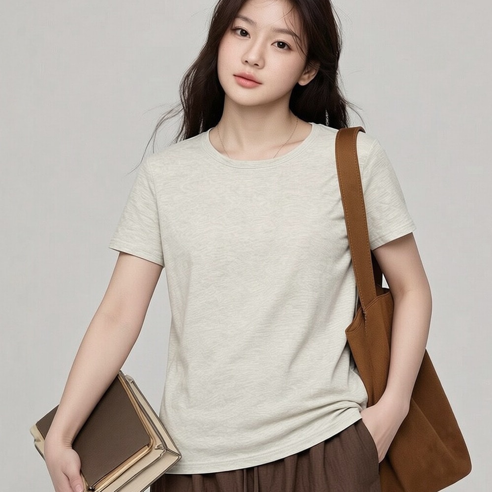 上質綿95%のなめらかタッチ♪着心地抜群クルーネックベーシックTシャツ1