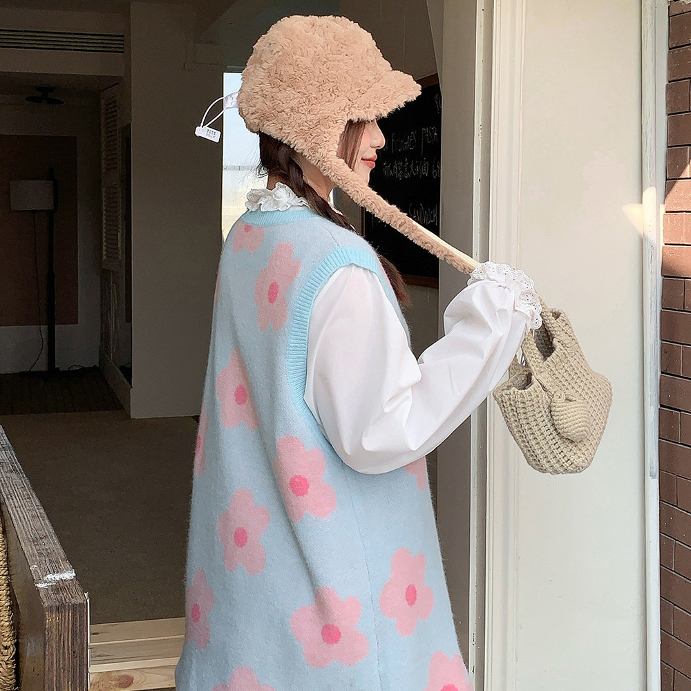 薔薇の飾り付きレース二重フリルスタンドカラー&袖口のホワイトブラウス7