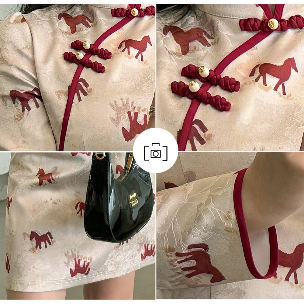 ポニープリントが大人可愛いショート丈チャイナ風ワンピース10