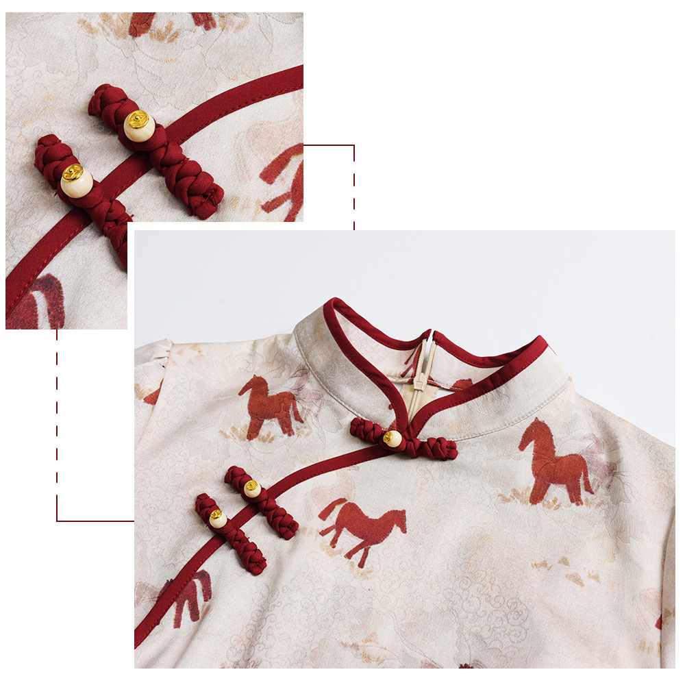 ポニープリントが大人可愛いショート丈チャイナ風ワンピース11