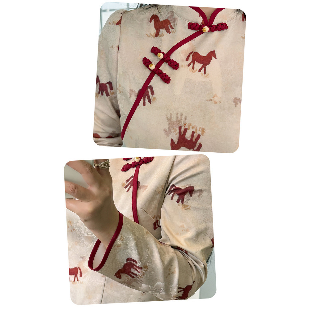 ポニープリントが大人可愛いショート丈チャイナ風ワンピース16