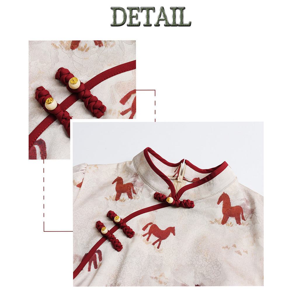 ポニープリントが大人可愛いショート丈チャイナ風ワンピース17