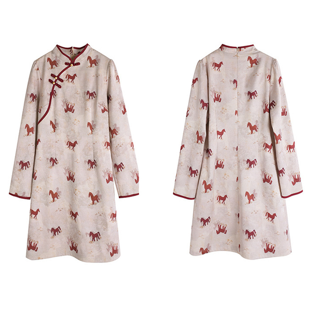 ポニープリントが大人可愛いショート丈チャイナ風ワンピース2