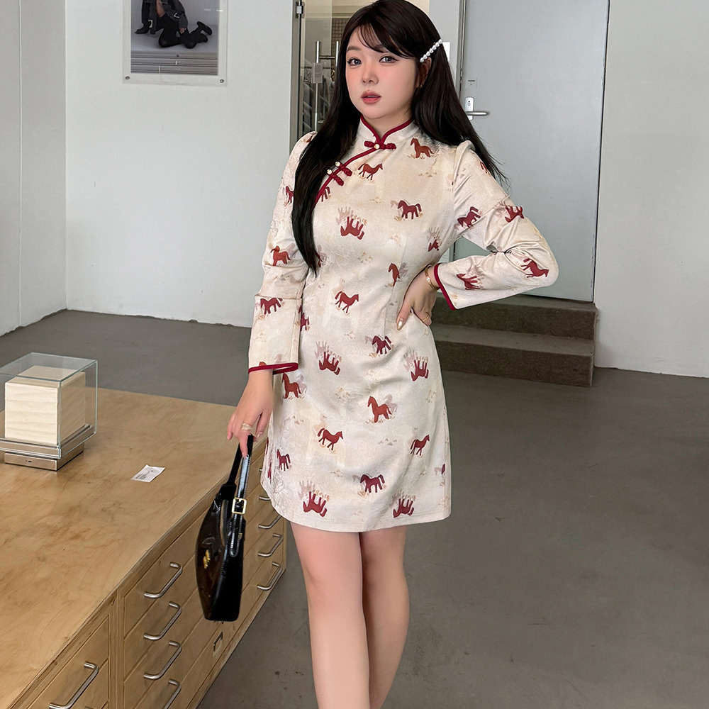 ポニープリントが大人可愛いショート丈チャイナ風ワンピース3