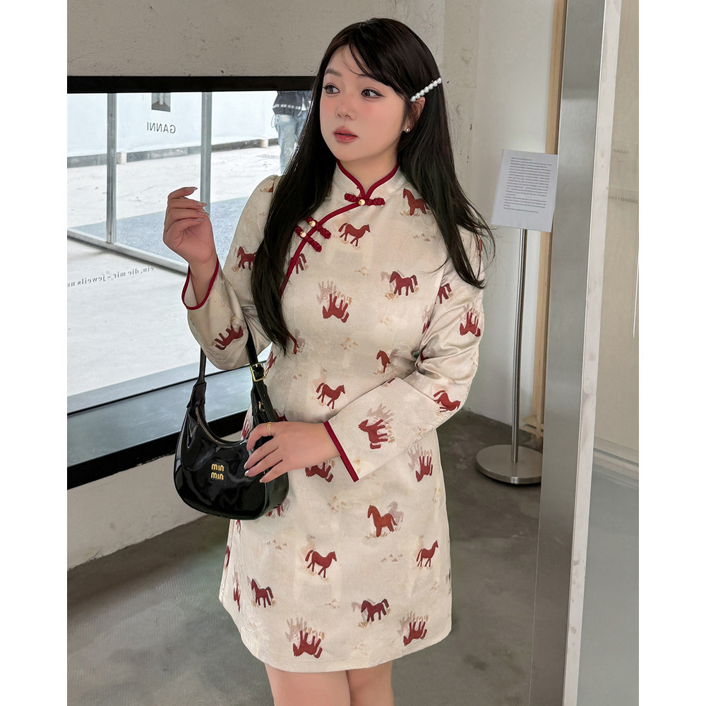 ポニープリントが大人可愛いショート丈チャイナ風ワンピース4