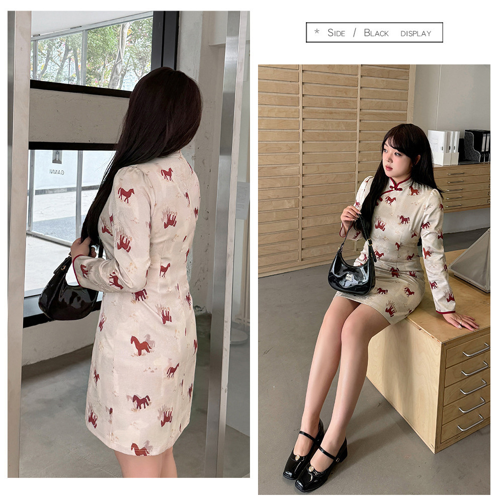 ポニープリントが大人可愛いショート丈チャイナ風ワンピース7