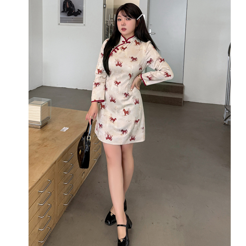 ポニープリントが大人可愛いショート丈チャイナ風ワンピース8