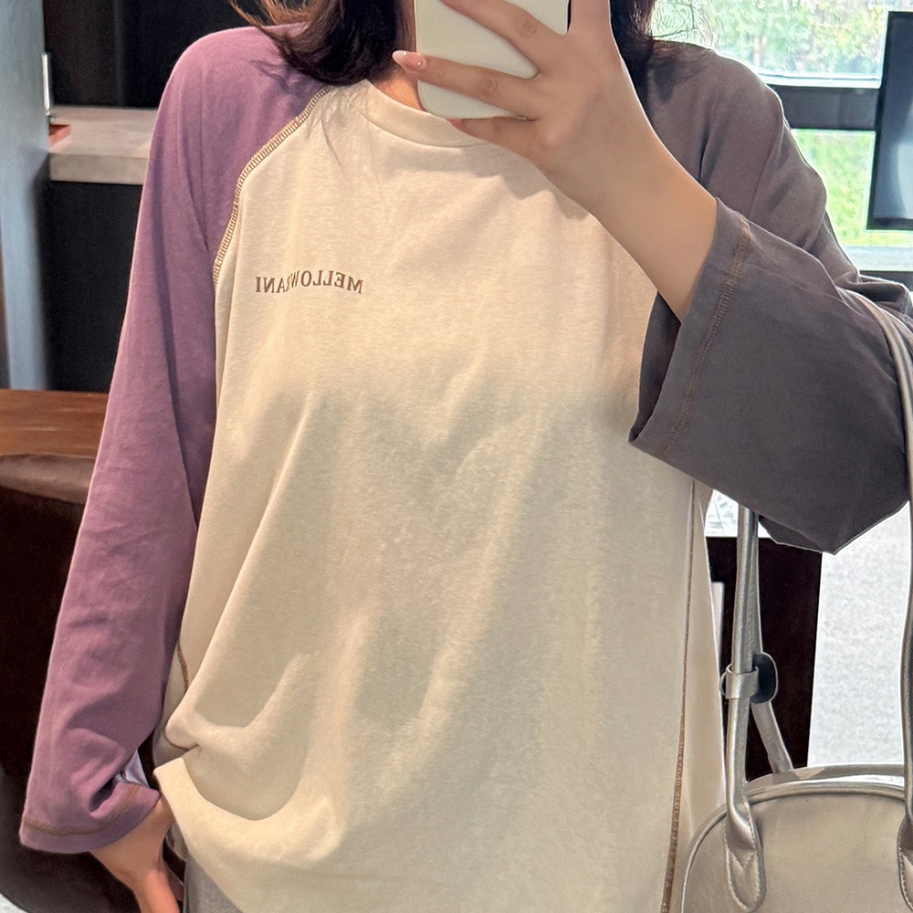 おしゃれなカラーブロックデザインのラグラン長袖Tシャツ4