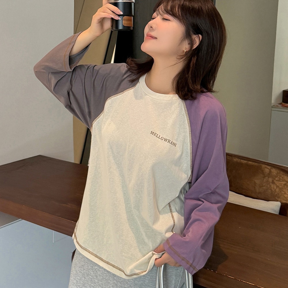 おしゃれなカラーブロックデザインのラグラン長袖Tシャツ5