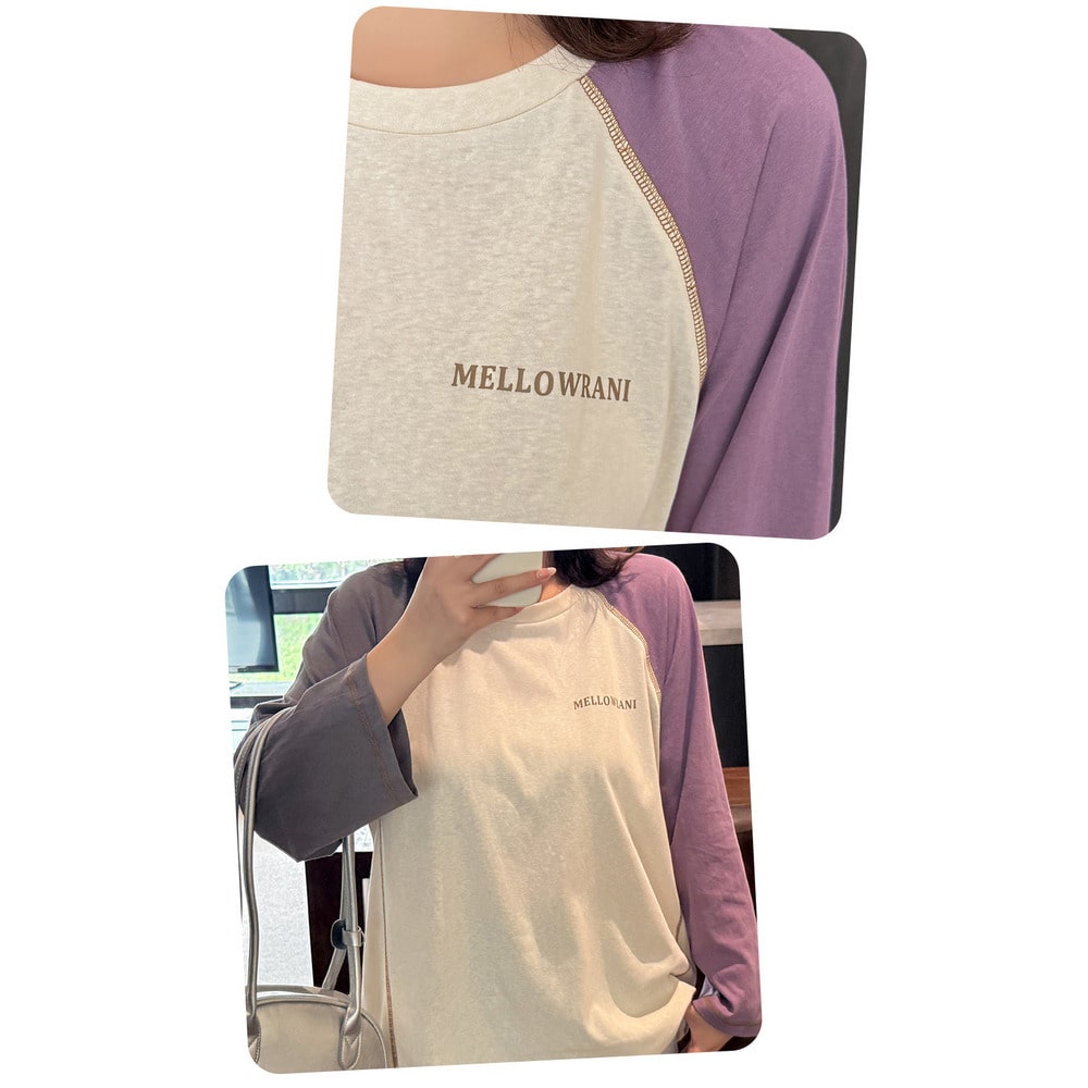 おしゃれなカラーブロックデザインのラグラン長袖Tシャツ6