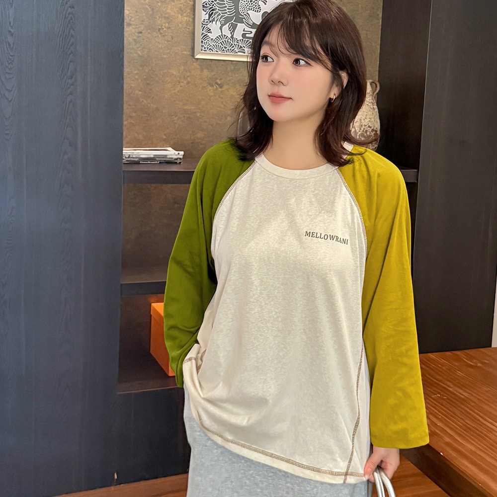 おしゃれなカラーブロックデザインのラグラン長袖Tシャツ9