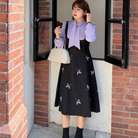 異素材のコントラストと刺繍が映える、ドッキングワンピース