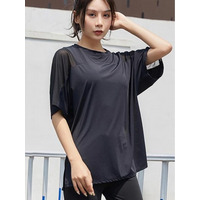 大きいサイズ トップス ヨガウェア フィットネス ジム メッシュ付きドロップショルダー Tシャツ　大きいサイズ レディース