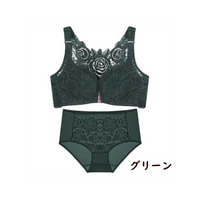 【C⇒E/85~120】人気のフロントホックブラ 薔薇の刺繍が美しいノンワイヤー ブラセット 下着 上下セット　大きいサイズ 下着