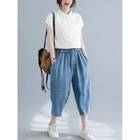 ゴム仕様 ハイウエスト テーパード 七分丈 デニムパンツ　大きいサイズ レディース