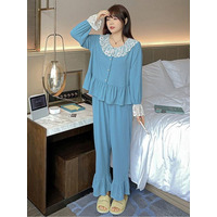 ホワイトレースコラージュ フリルたっぷりの大人可愛いルームウェア　大きいサイズ レディース