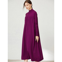 胸シャーリングデザイン Aライン ハイネック ニットワンピース　大きいサイズ レディース