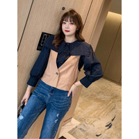 刺繍入り襟とパフ袖のシャツブラウスとベストのセットアップ　大きいサイズ レディース