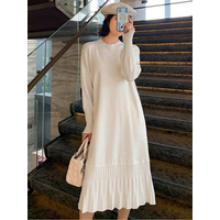 モックネック ドロップショルダー 裾イレギュラープリーツワンピース　大きいサイズ レディース