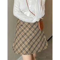 バイアスチェック ウエストバックゴム Aライン ショートスカート　大きいサイズ レディース