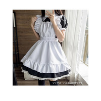 光沢のあるブラックワンピが可愛い！メイドコスプレワンピースセット　大きいサイズ レディース