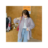 レトロ可愛いチェック柄 オーバシルエット 長袖 シャツブラウス　大きいサイズ レディース