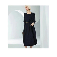 ラウンドネック 七分袖 アシンメトリーデザインニットワンピース　大きいサイズ レディース