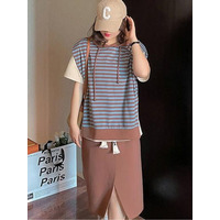 フード付きワイドショルダーベスト+スリットスカート セット　大きいサイズ レディース