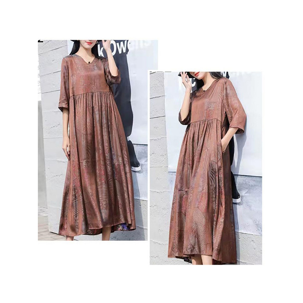 Vネック ワイドスリーブ Aラインテンセル混 ワンピース 大きいサイズ レディース10