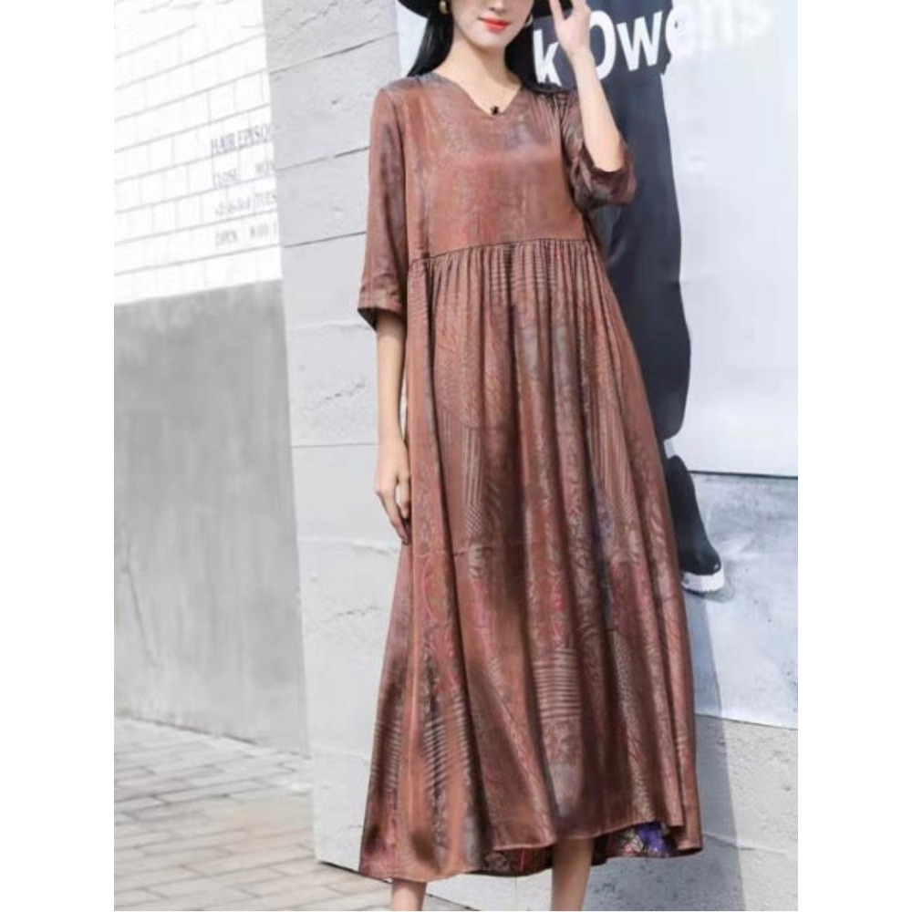 Vネック ワイドスリーブ Aラインテンセル混 ワンピース 大きいサイズ レディース12