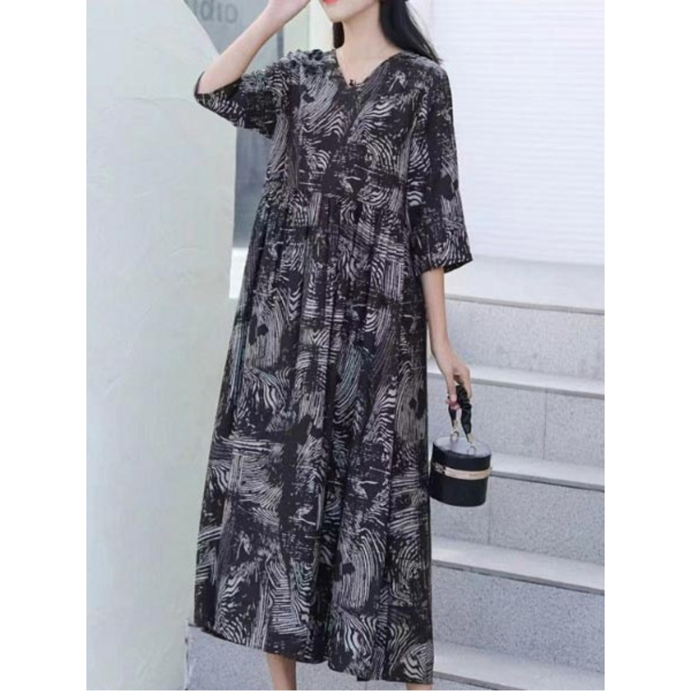 Vネック ワイドスリーブ Aラインテンセル混 ワンピース 大きいサイズ レディース13