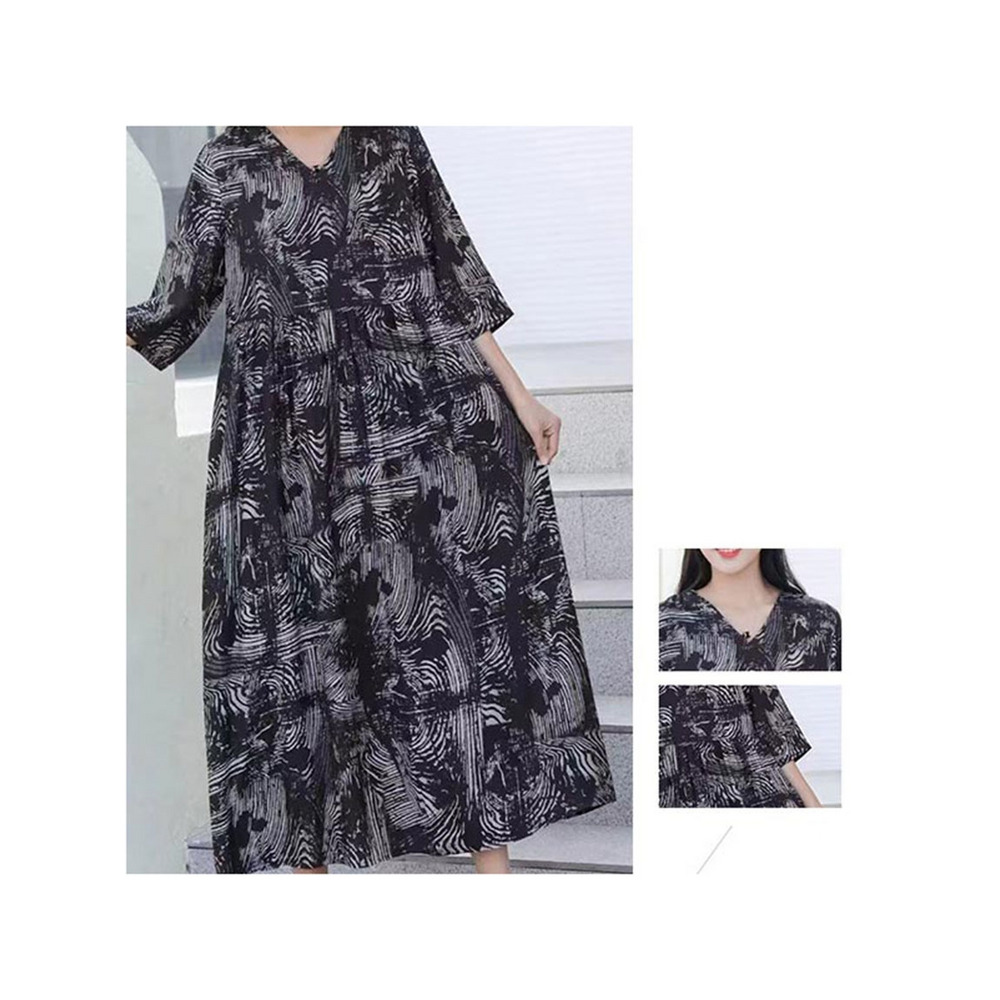 Vネック ワイドスリーブ Aラインテンセル混 ワンピース 大きいサイズ レディース17