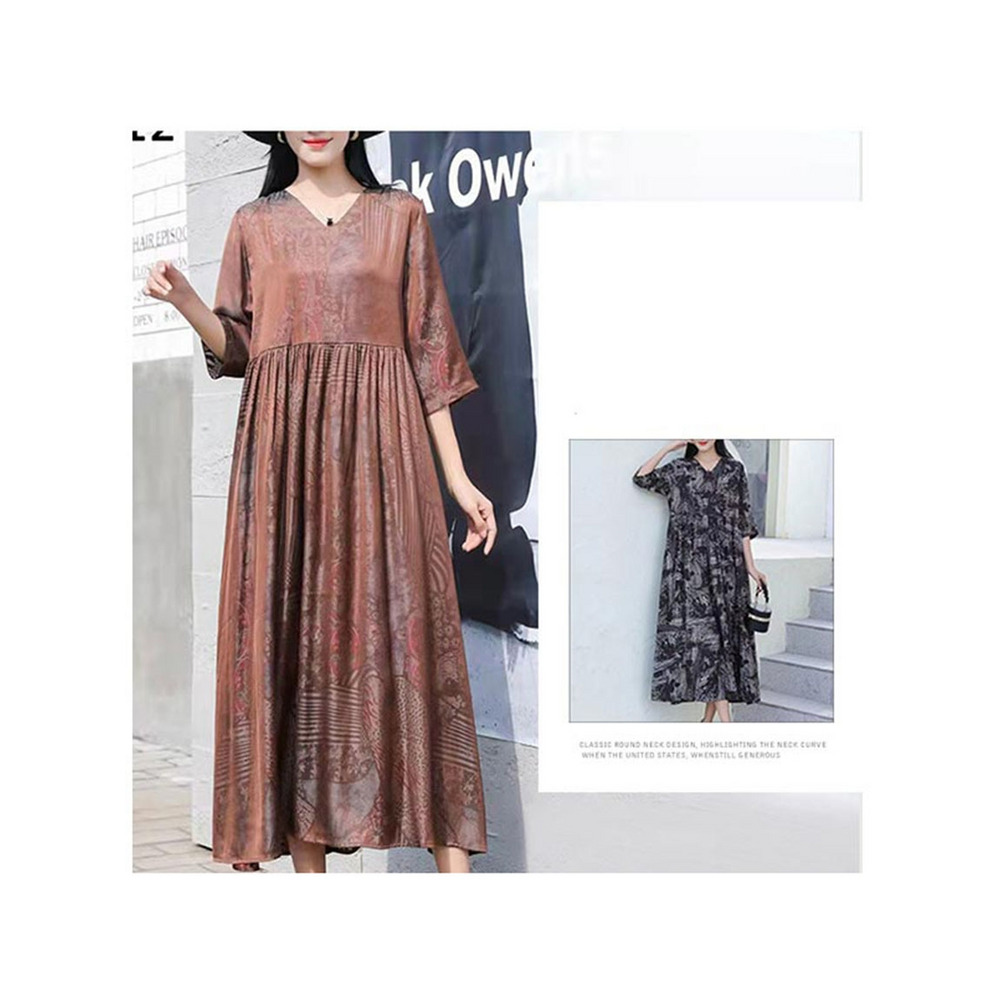 Vネック ワイドスリーブ Aラインテンセル混 ワンピース 大きいサイズ レディース8