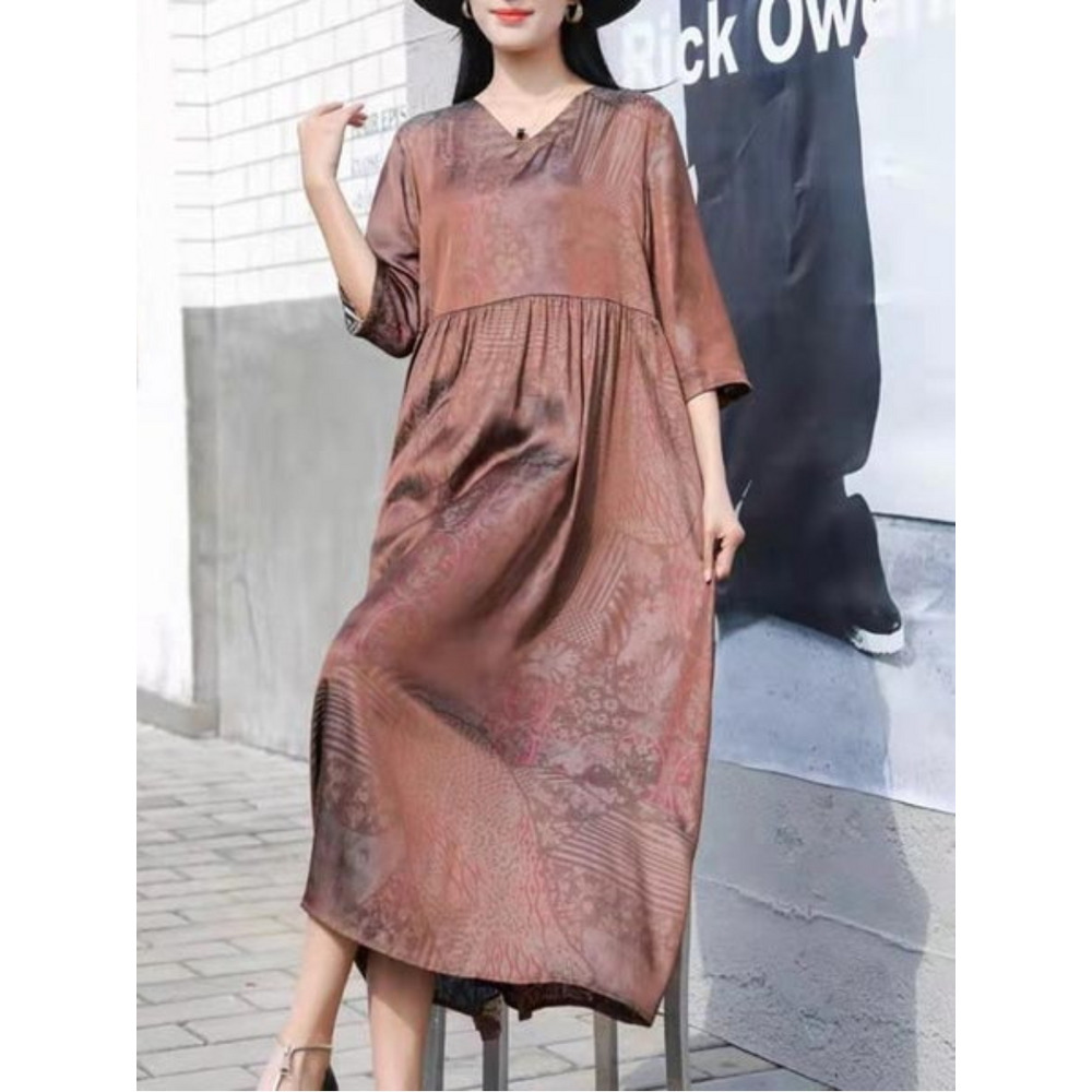 Vネック ワイドスリーブ Aラインテンセル混 ワンピース 大きいサイズ レディース9