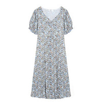 Vネックでスリット入りスカート！レトロな小花柄ワンピース　大きいサイズ レディース