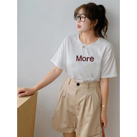 胸ロゴプリント ラウンドネック 半袖 ビッグシルエットTシャツ　大きいサイズ レディース