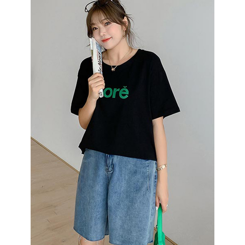 胸ロゴプリント ラウンドネック 半袖 ビッグシルエットTシャツ　大きいサイズ レディース10