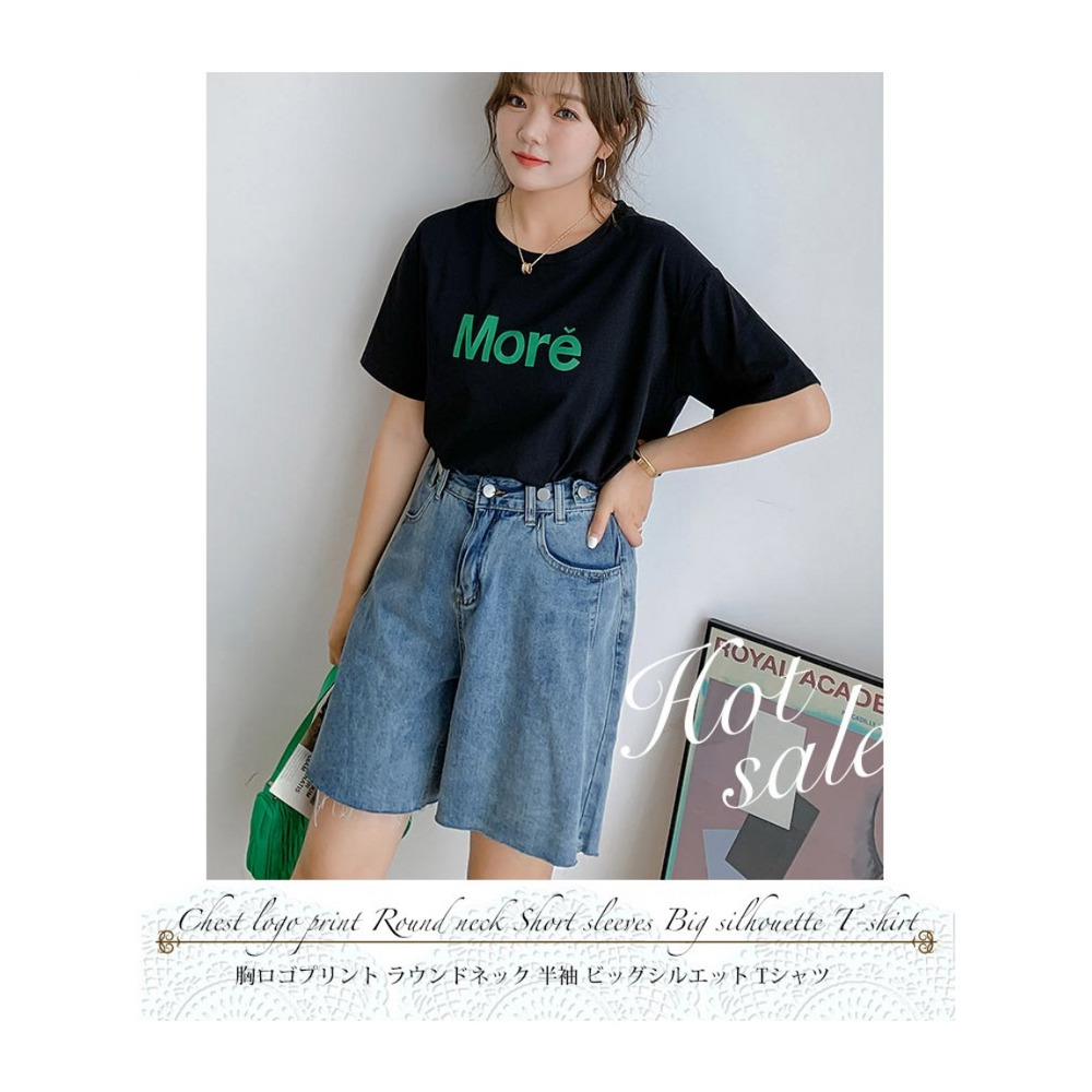 胸ロゴプリント ラウンドネック 半袖 ビッグシルエットTシャツ　大きいサイズ レディース3