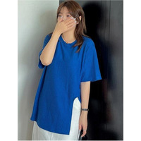 アシンメトリーヘムの個性的なビッグシルエット 半袖Tトップス　大きいサイズ レディース