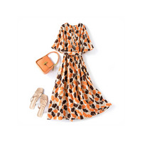 イチョウの葉のプリントがモダンなシフォンAラインワンピース　大きいサイズ レディース