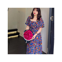 フラワープリント バックオープンデザイン フレア ワンピース　大きいサイズ レディース