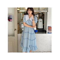 ホワイトビッグカラー チェック フリルコラージュ半袖ワンピース　大きいサイズ レディース