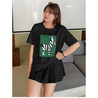 手書き風ゼブライラストが可愛い!ビッグシルエット半袖Ｔシャツ　大きいサイズ レディース