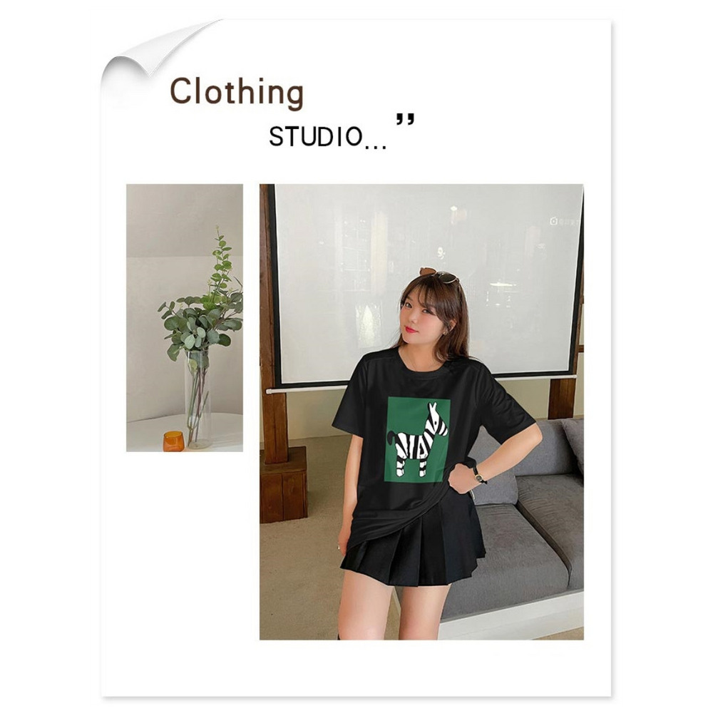 手書き風ゼブライラストが可愛い!ビッグシルエット半袖Tシャツ 大きいサイズ レディース4