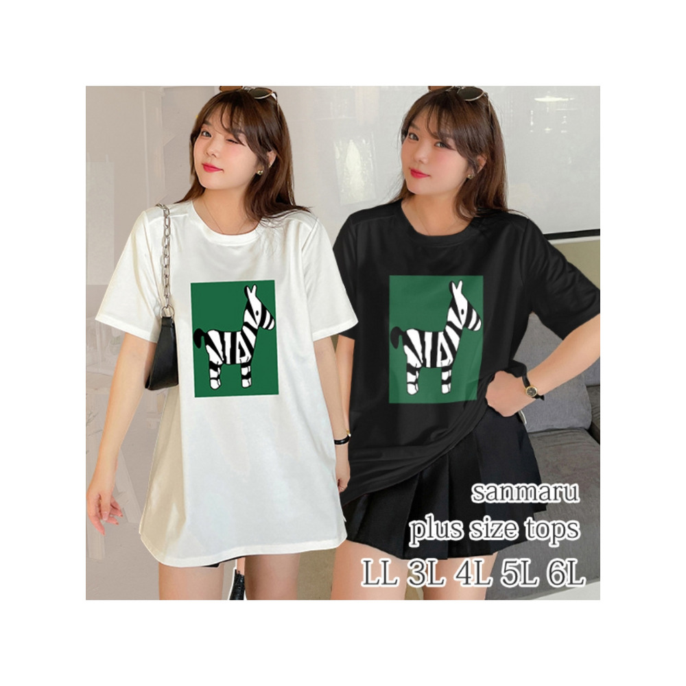 手書き風ゼブライラストが可愛い!ビッグシルエット半袖Tシャツ 大きいサイズ レディース6