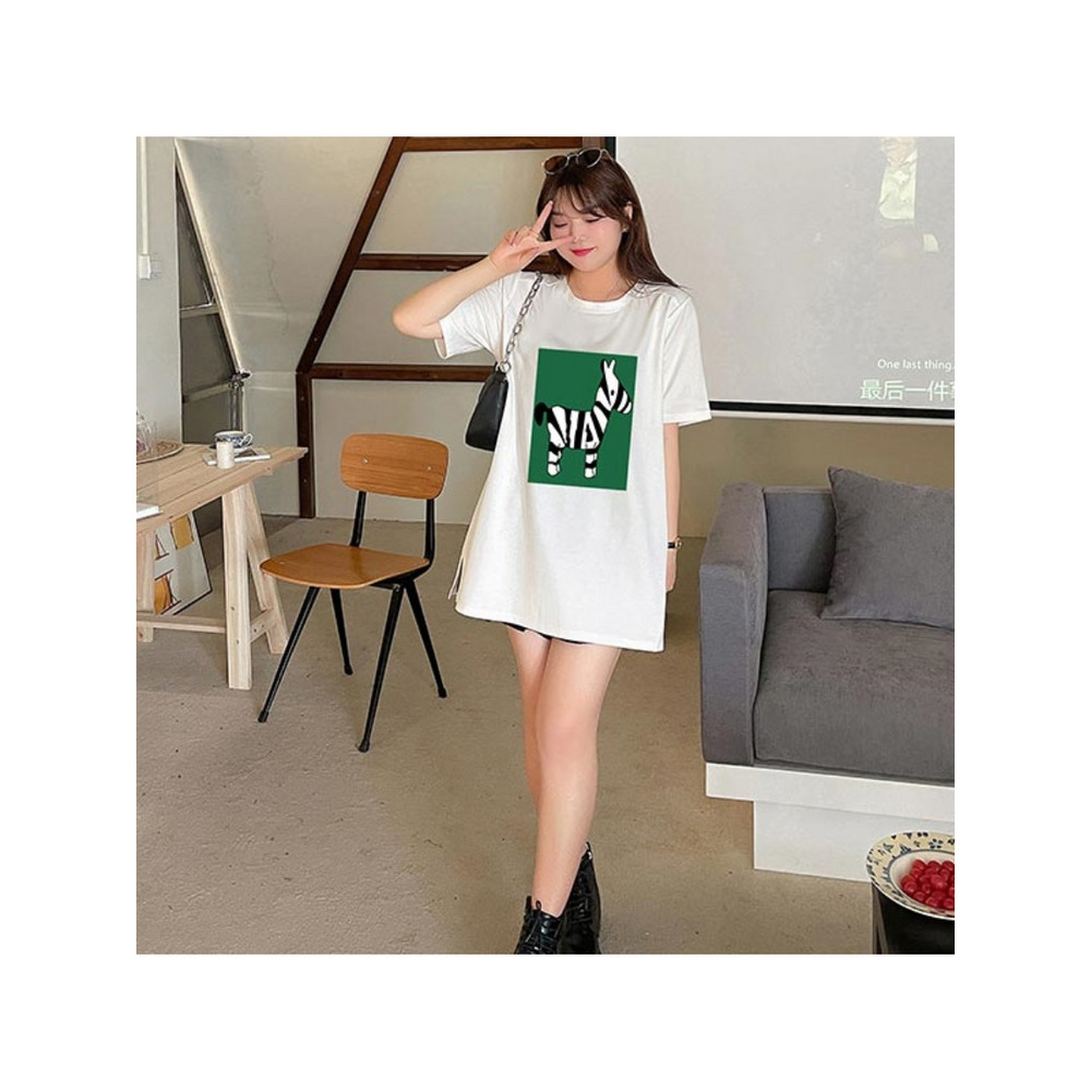 手書き風ゼブライラストが可愛い!ビッグシルエット半袖Tシャツ 大きいサイズ レディース8