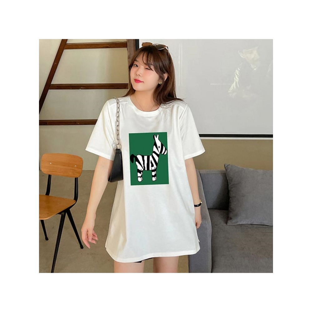 手書き風ゼブライラストが可愛い!ビッグシルエット半袖Tシャツ 大きいサイズ レディース1