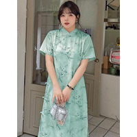 上品で大人綺麗！半袖 チャイナドレス風 ミモレ丈 ワンピース　大きいサイズ レディース