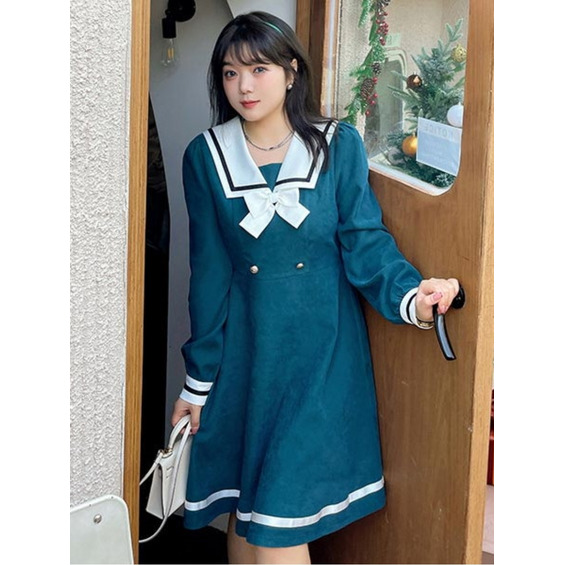 コントラストカラーが引き立つ！セーラーカラー制服風ワンピース　大きいサイズ レディース【アリノマ/Alinoma】